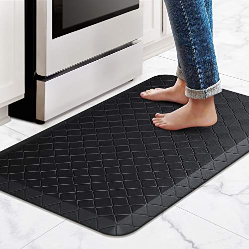 HappyTrends Kitchen Floor Mat Cushioned Anti-Fatigue Kitchen Rug,17.3"x 28",Thick Waterproof Non-Slip Kitchen Mats and Rugs Heavy Duty Ergonomic Comfort Rug for Kitchen,Floor,Office,Sink,Laundry,Black