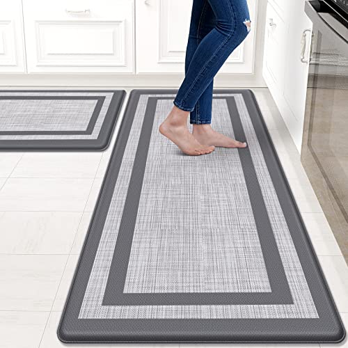 Mattitude Kitchen Mat [2 PCS] Cushioned Anti-Fatigue Kitchen Rug，Non-Skid Waterproof Kitchen Mats and Rugs Ergonomic Comfort Standing Mat for Kitchen, Floor Home, Office, Sink, Laundry ,Grey